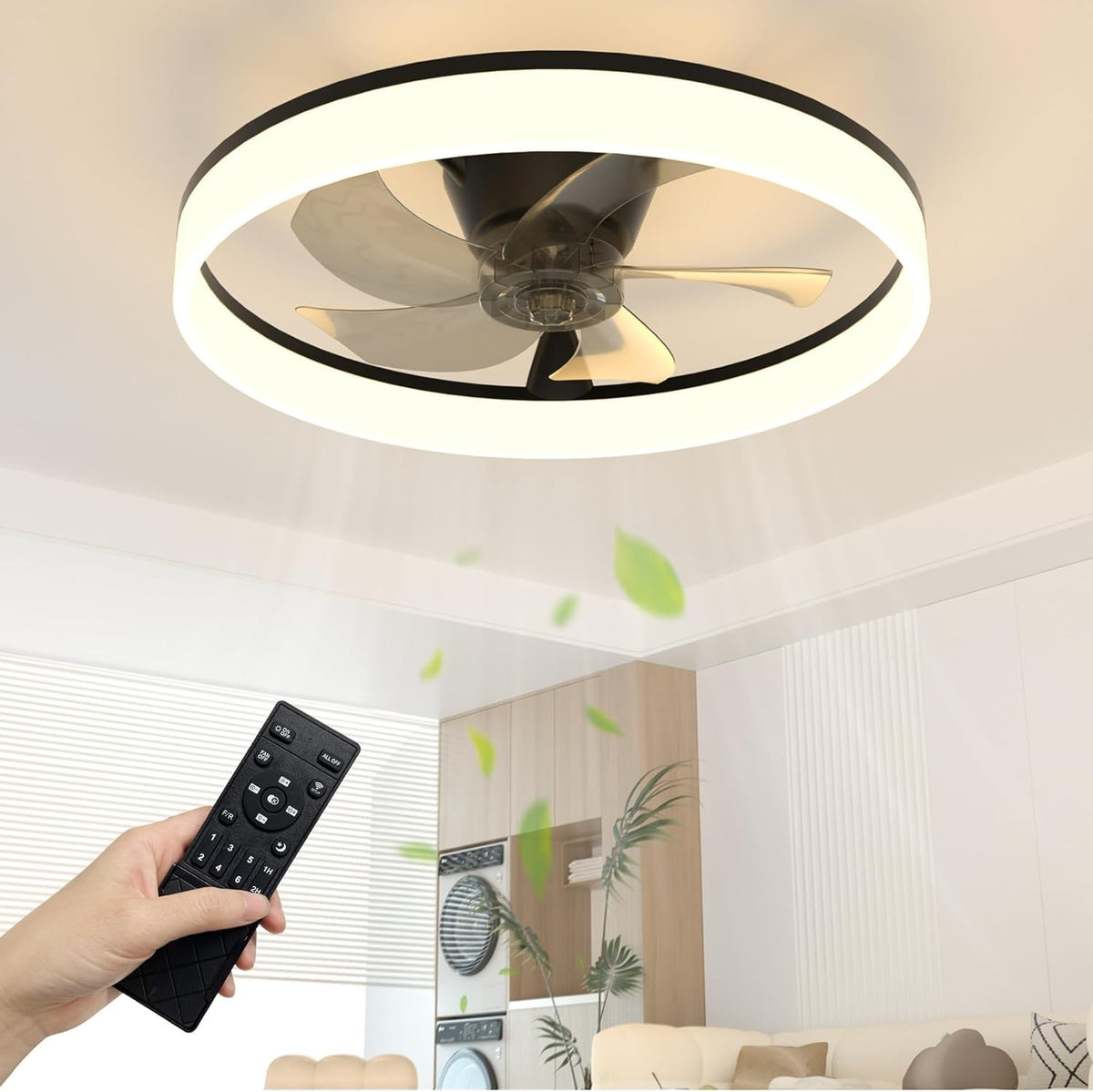 50CM LED Ceiling Fan with Lights, 6 Speeds, Remote & App Control, Black