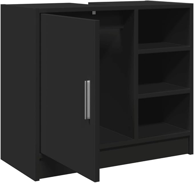 Black Bathroom Sink Cabinet 63x29x55cm Modern Under Basin Storage Unit Shelves
