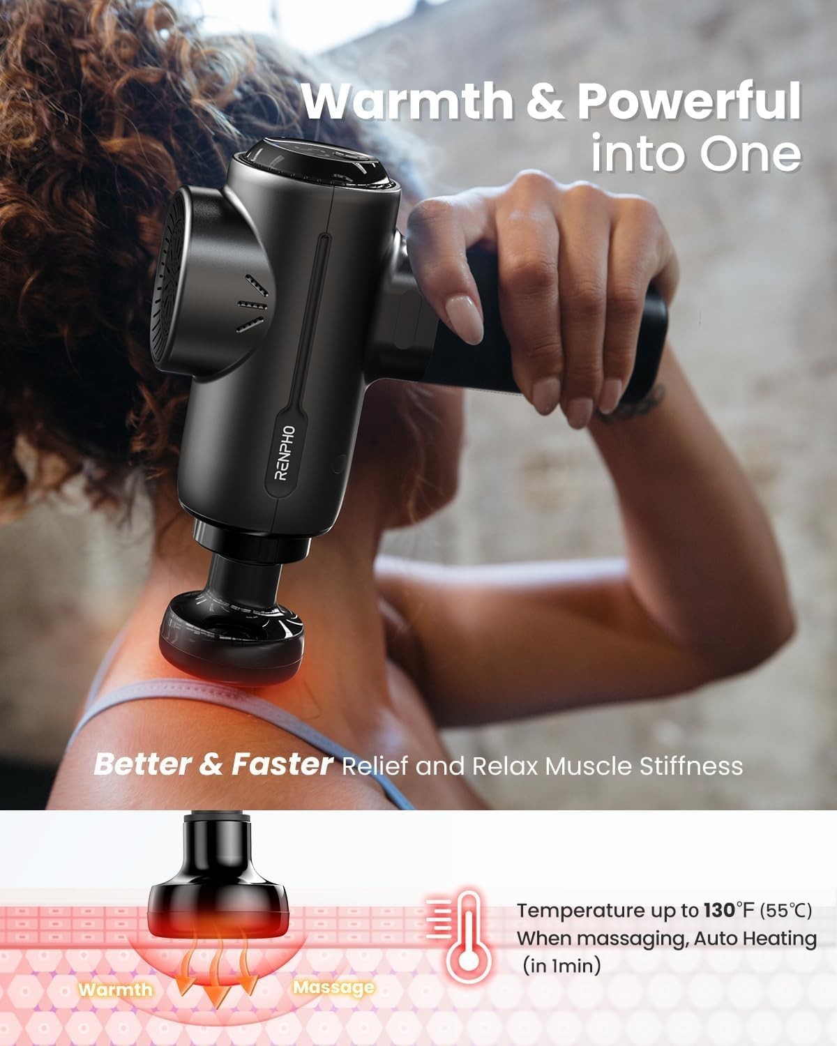 Mini Heated Massage Gun Deep Tissue Muscle Relaxer 5 Heads Quiet Portable