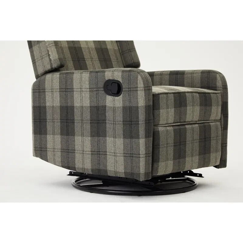 Recliner Armchair Grey Tartan Wingback Chair with Swivel & Footrest Sofa