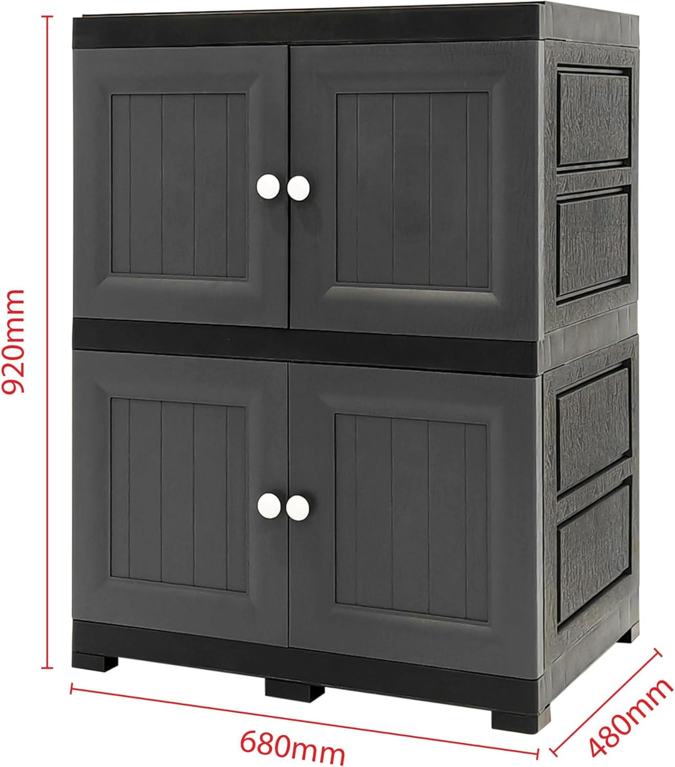 Grey 2 Door Plastic Storage Cabinet Cupboard Shelving Unit for Home