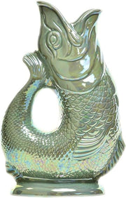 Sage Lustre XL Gluggle Jug 1.4L – Iridescent Ceramic Fish Pitcher Vase Décor