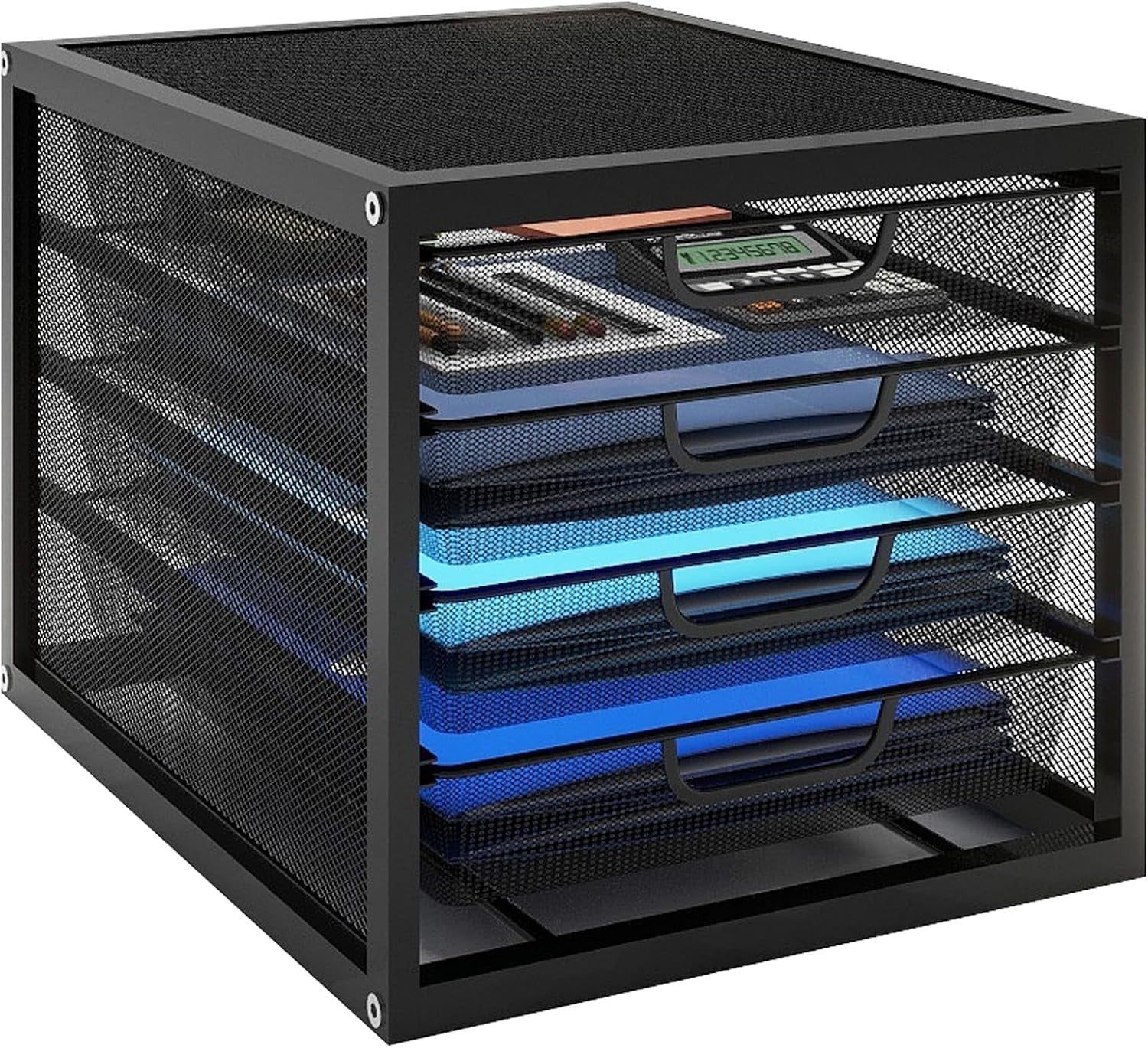 Desktop Paper Tray Organizer 4 Sliding Drawers Metal Office Filing Storage