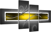 Yellow Grey Abstract Canvas Wall Art 4 Panel Set