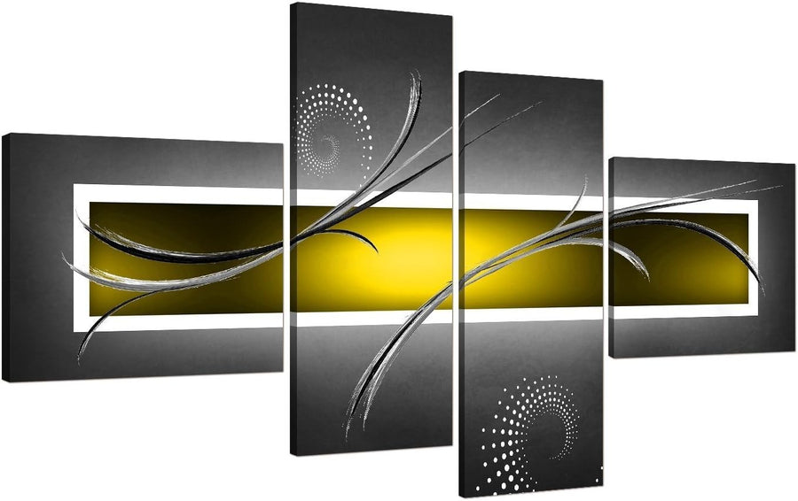 Yellow Grey Abstract Canvas Wall Art 4 Panel Set