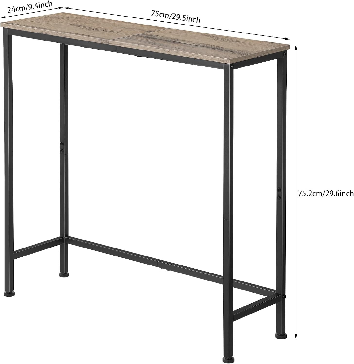 Slim Console Table for Hallway Entryway, Rustic Grey Metal Frame, Sturdy & Compa