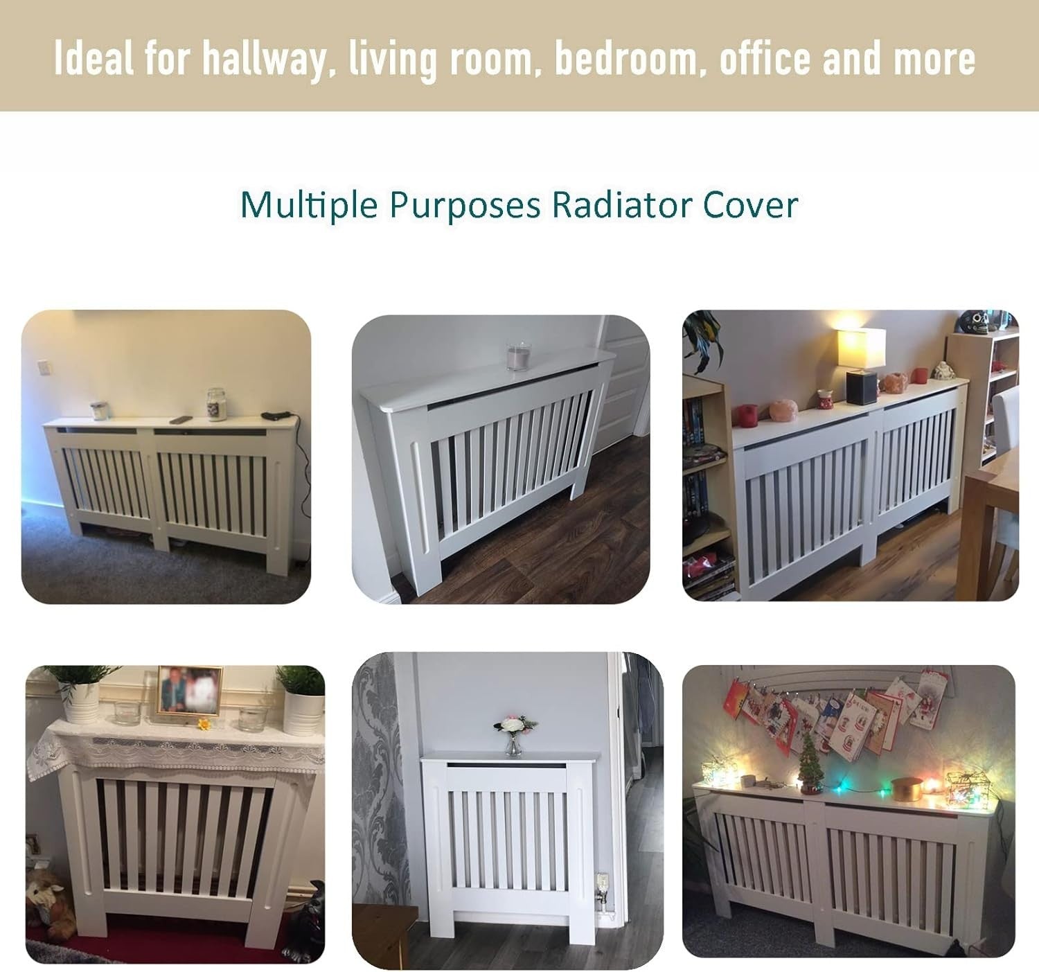 White Radiator Cover Cabinet Medium | MDF Slatted Grill Shelf