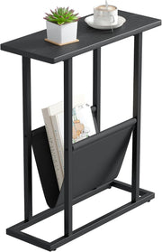 Narrow Black Side Table with Storage Bag Slim Sofa Bedside Small Space 18x45x54