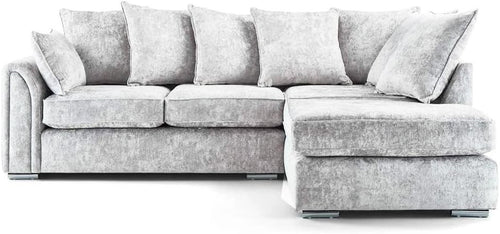Modern Silver Chenille 4 Seater Corner Sofa Bed with Footstool RH