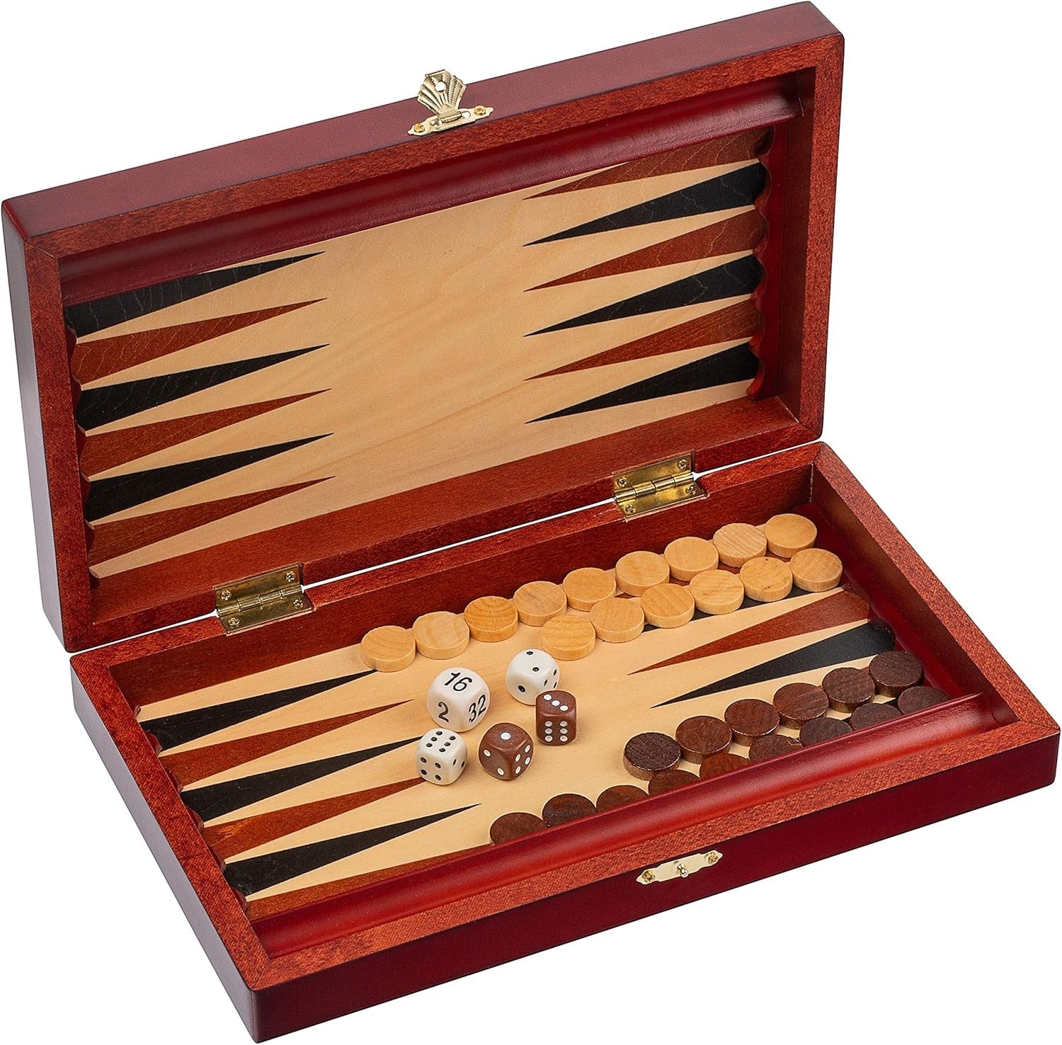 Classic Wooden Backgammon Set Compact Board Game with Dice Cups Case