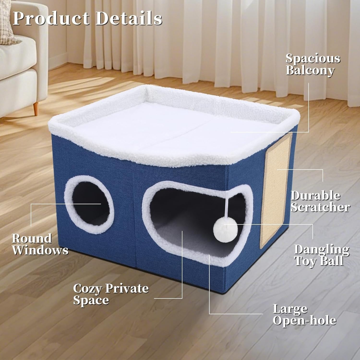 Foldable Cat House Cave Large Cat Cube w Scratch Board Play Ball