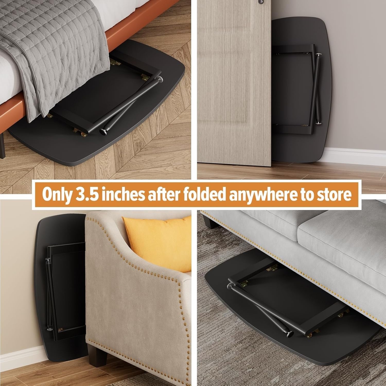 Portable Folding Coffee Table for Small Spaces, Modern Black 80x40cm