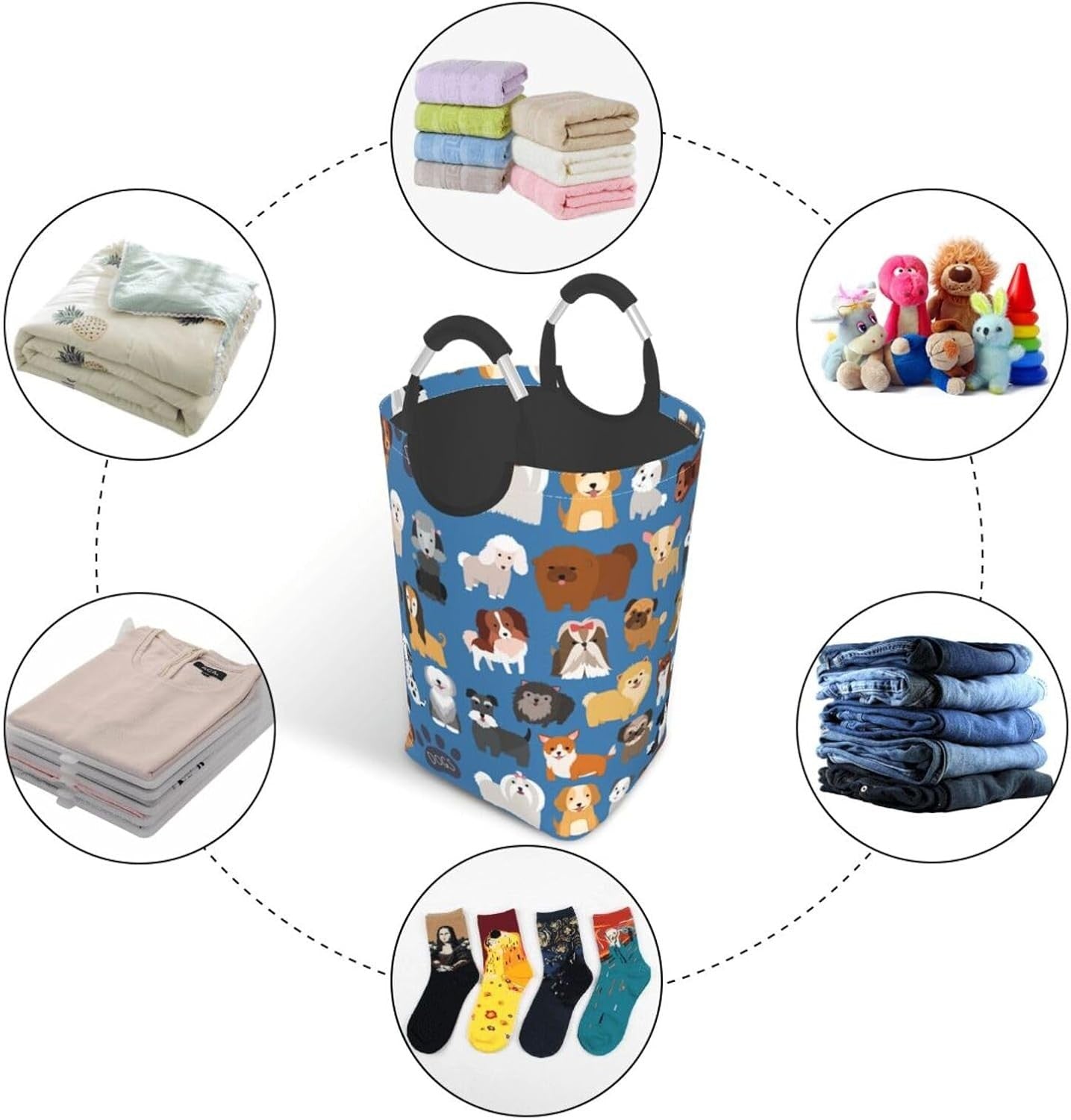 50L Dog Puppy Laundry Basket Foldable Cute Animal Clothes Hamper with Handles