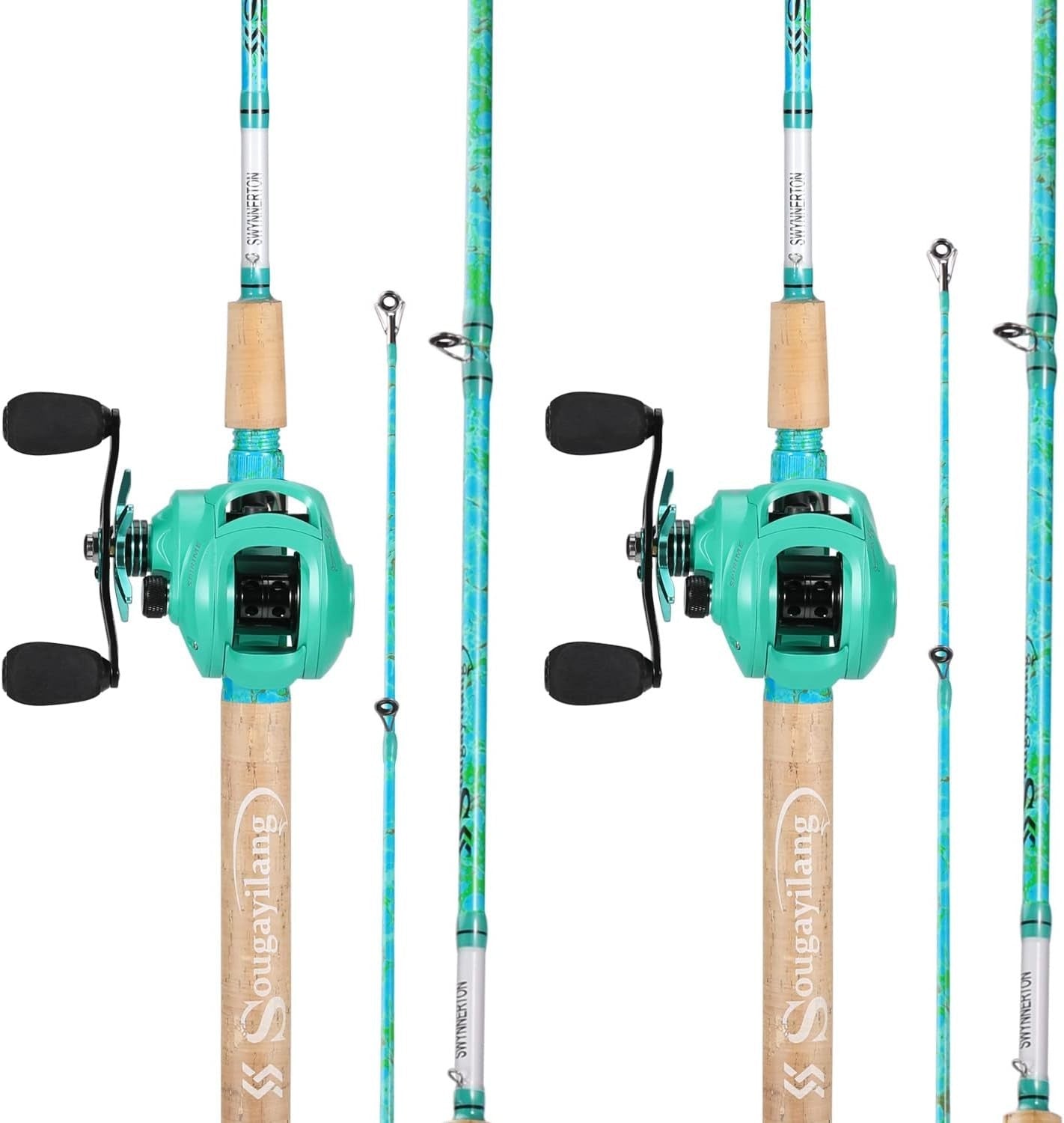 2 Pack Casting Fishing Rod & Reel Combo 5'6" Carbon Fiber