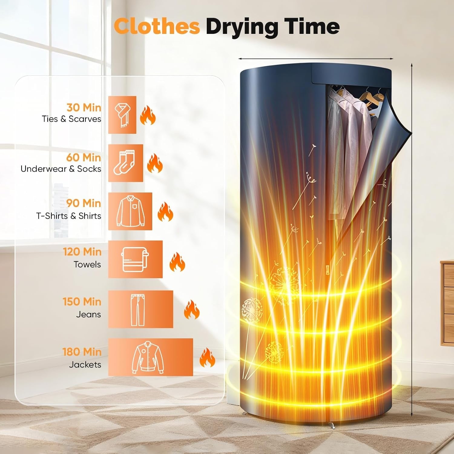 1000W Heated Clothes Airer with Cover Indoor Electric Dryer 8kg Timer 360 Air