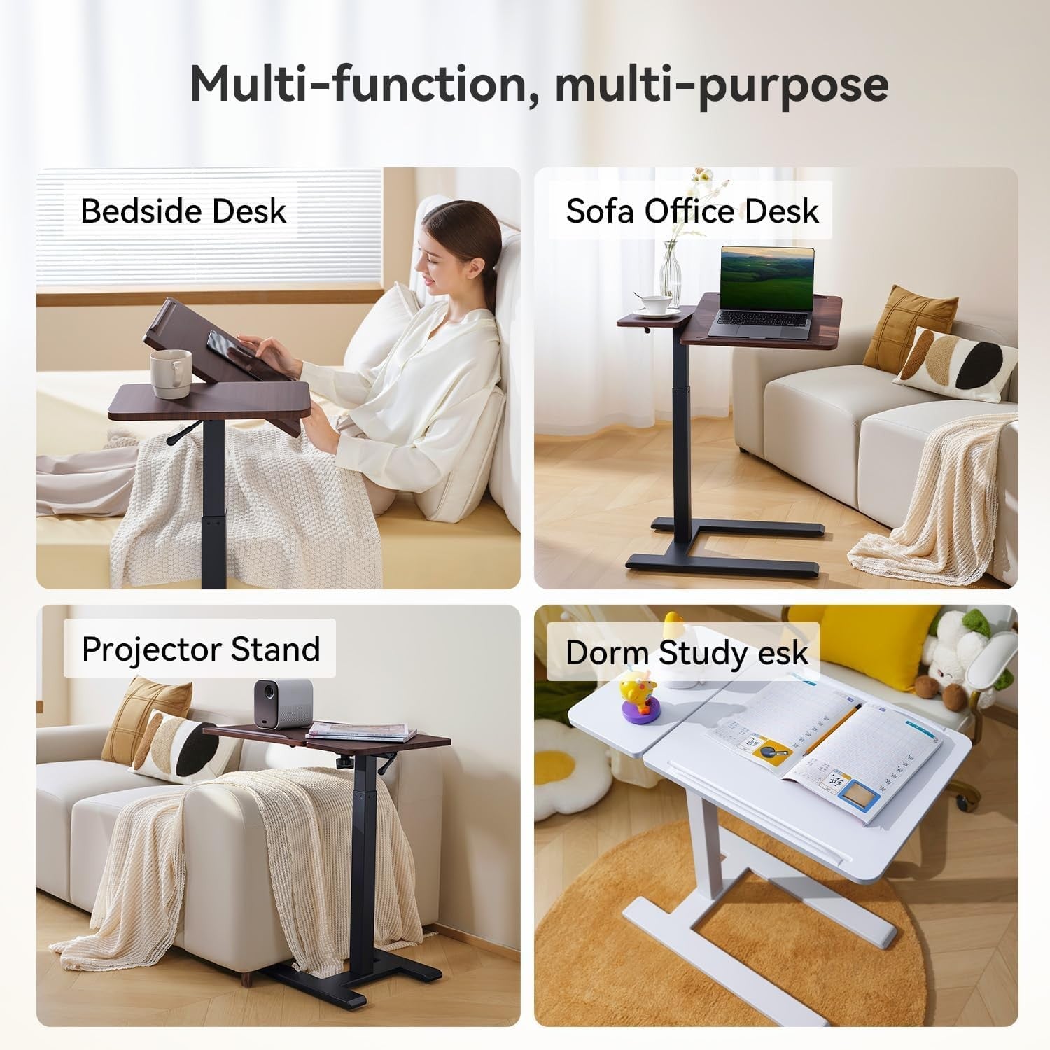 Overbed Table Height & Tilt Adjustable Laptop Desk with Wheels for Bed Sofa