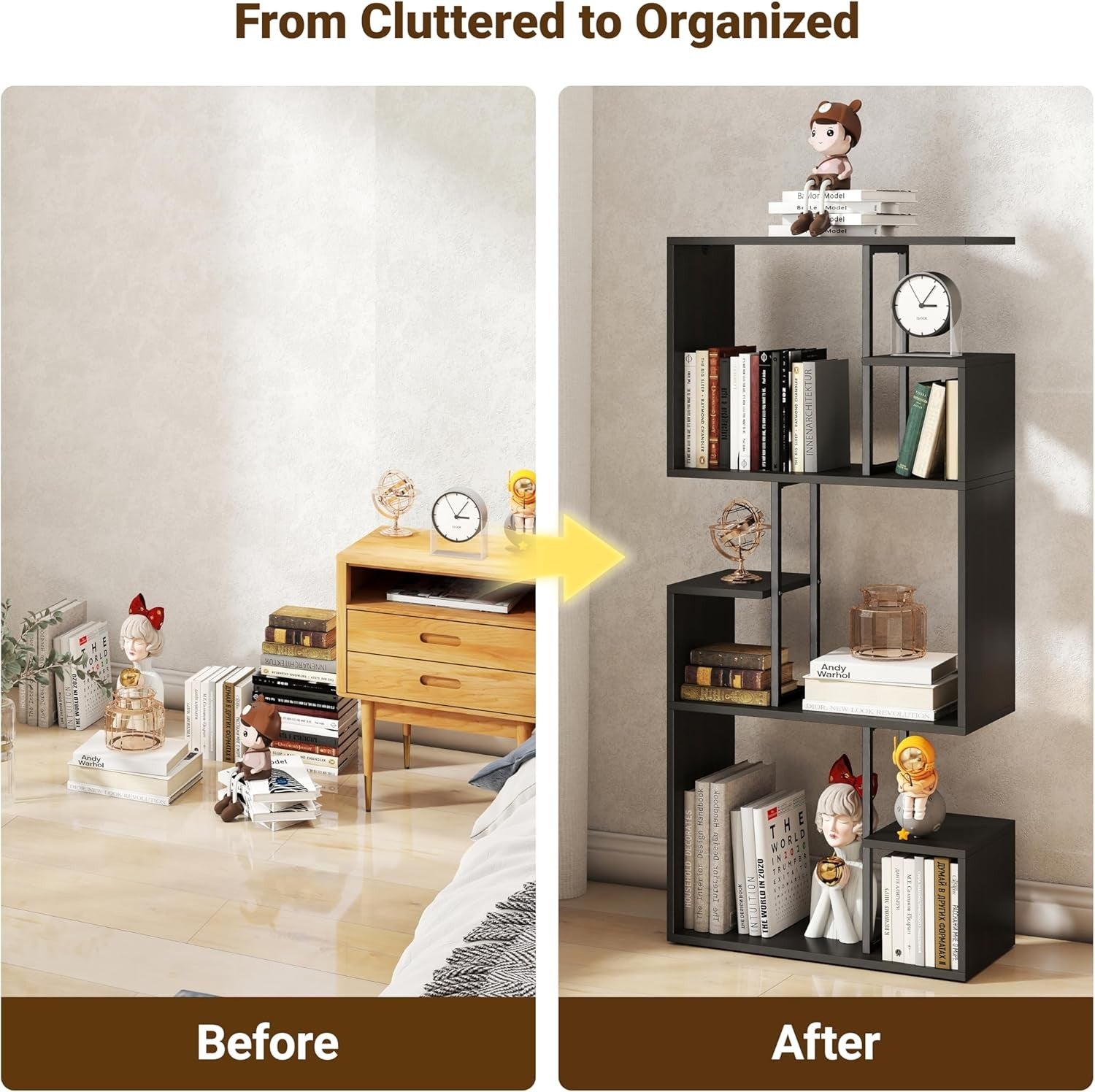 Modern 3-Tier Slim Bookcase Room Divider, Asymmetric Display Storage Unit