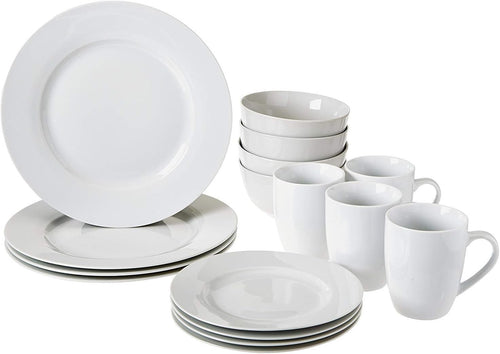 16pc Porcelain Dinnerware Set Plates Bowls Mugs Microwave Dishwasher Safe