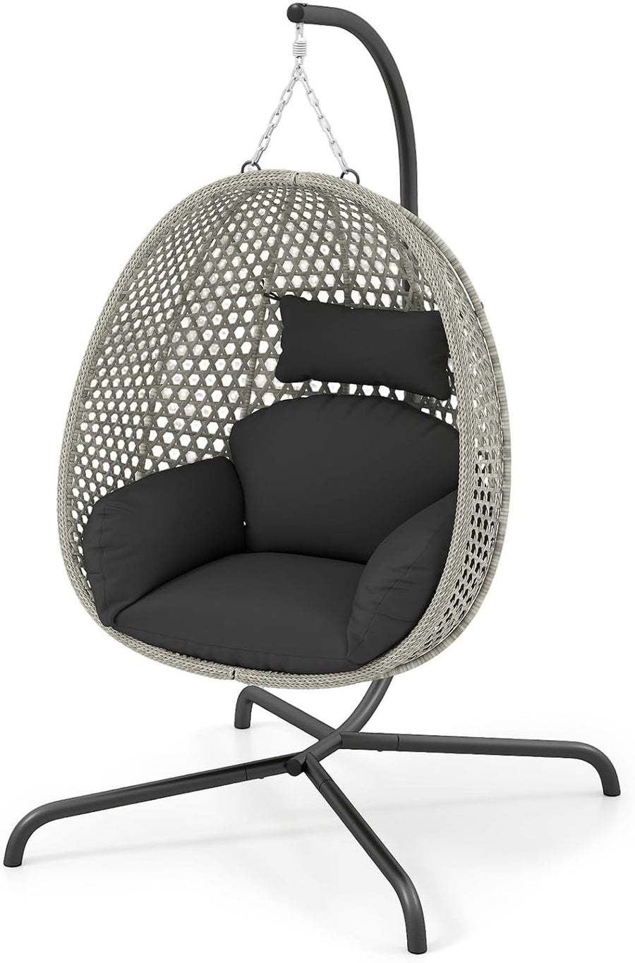 Rattan Hanging Egg Chair with Stand & Cushion 360° Swivel Outdoor Indoor 180kg