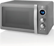 Grey 20L Retro LED Microwave 800W 6 Power Levels Defrost