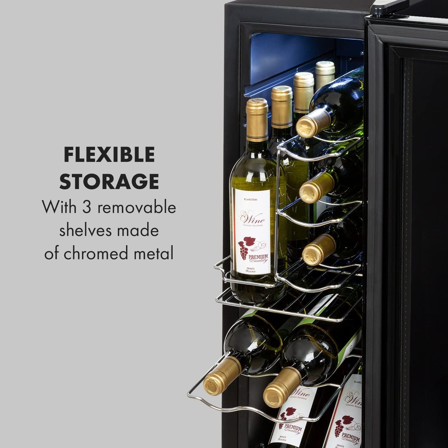 Wine Cooler Fridge 12 Bottle Glass Door Single Zone Freestanding Black