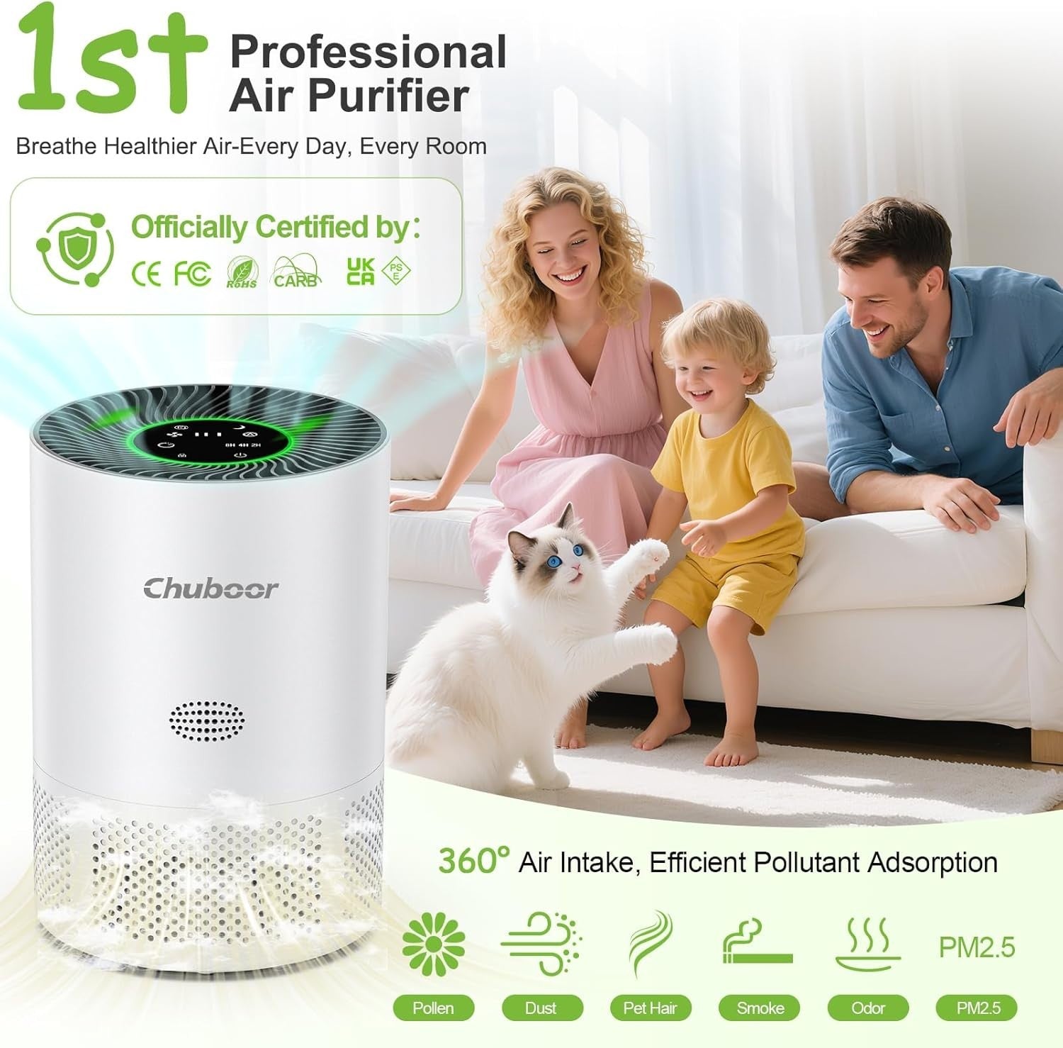 H13 HEPA Air Purifier Large Room 1200ft² Quiet Sleep Pets Allergy
