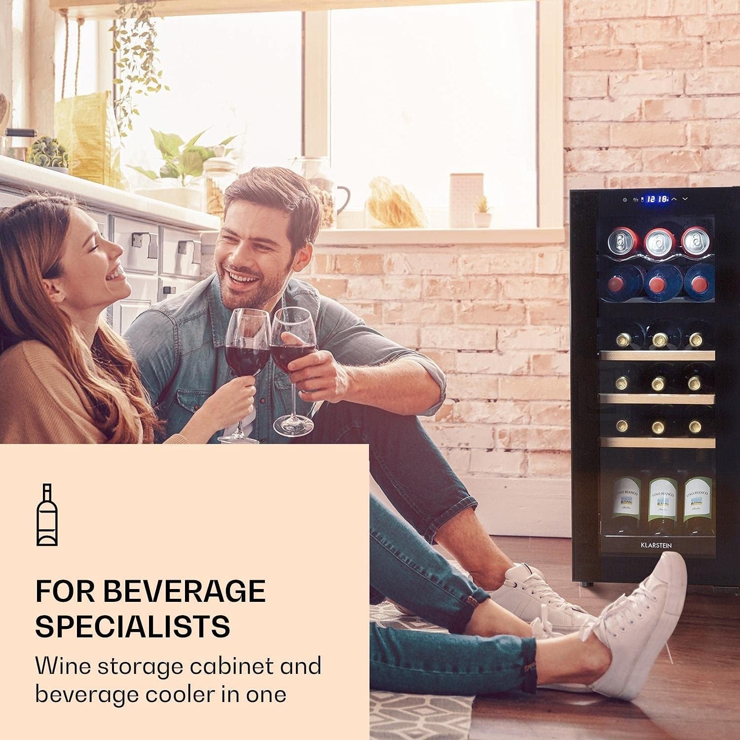 Dual Zone Wine Cooler Fridge 18 Bottle Glass Door LED Touch Control Black