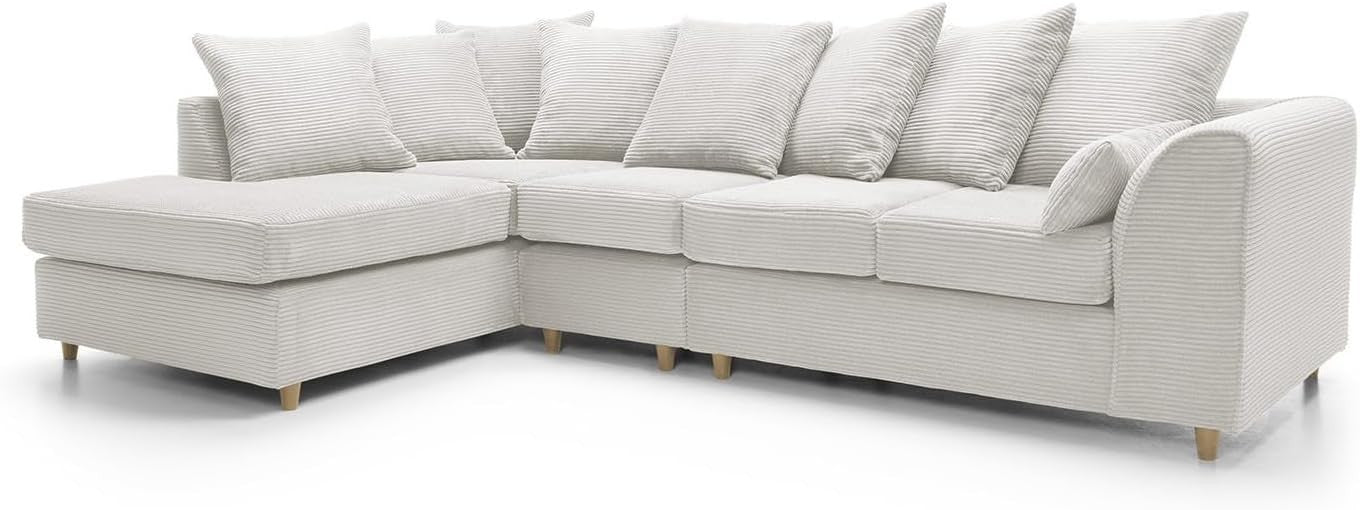 Cream 5-Seater L-Shape Sofa Scatter Back Cushions Armrest Left Hand