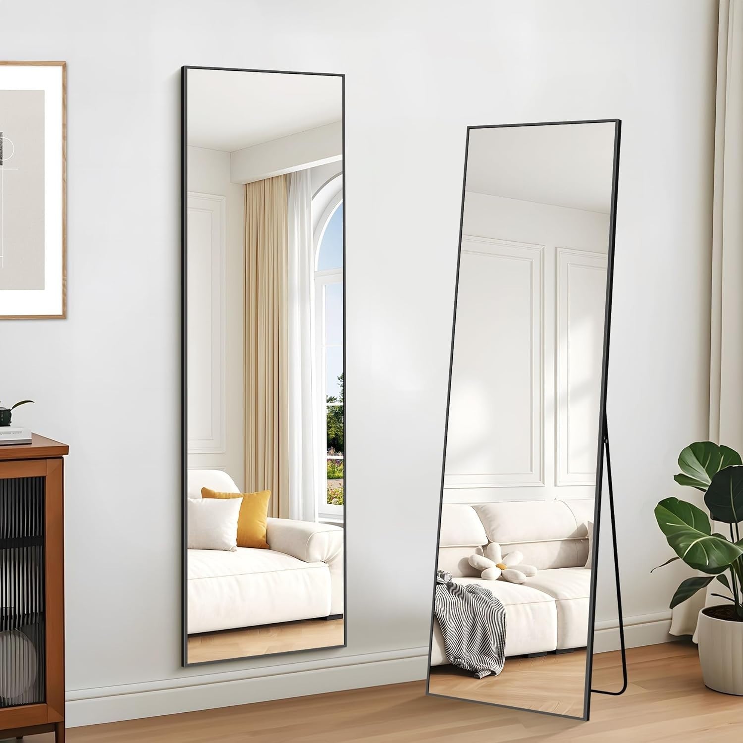 Full Length Black Mirror 150x40cm Freestanding & Wall Mount Bedroom Use