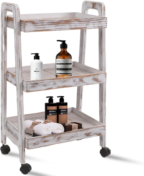 3 Tier Wooden Rolling Cart Storage Trolley Kitchen Bathroom Utility Wheels