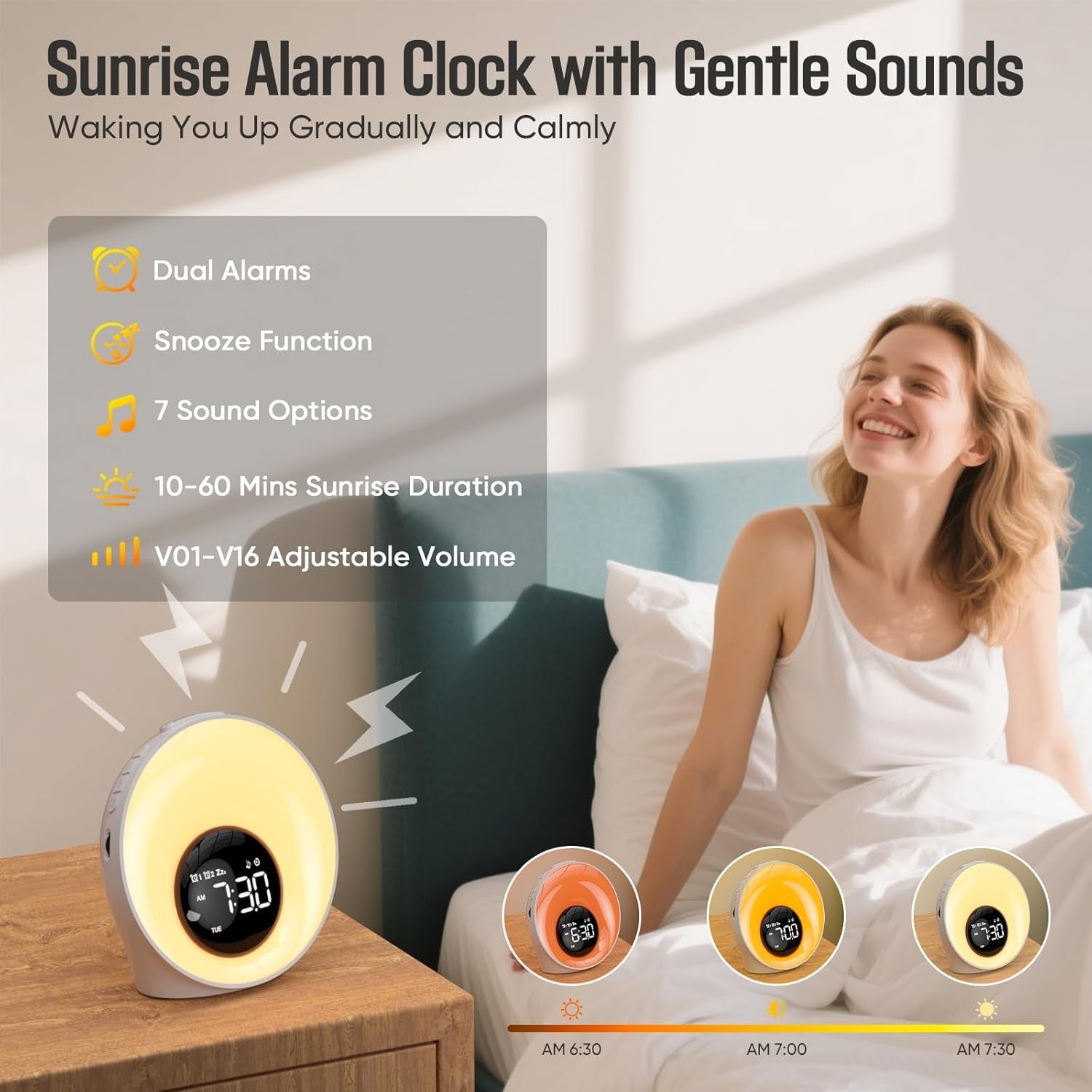 Sunrise Alarm Clock Wake Up Light White Noise Sound Machine Dual Alarm