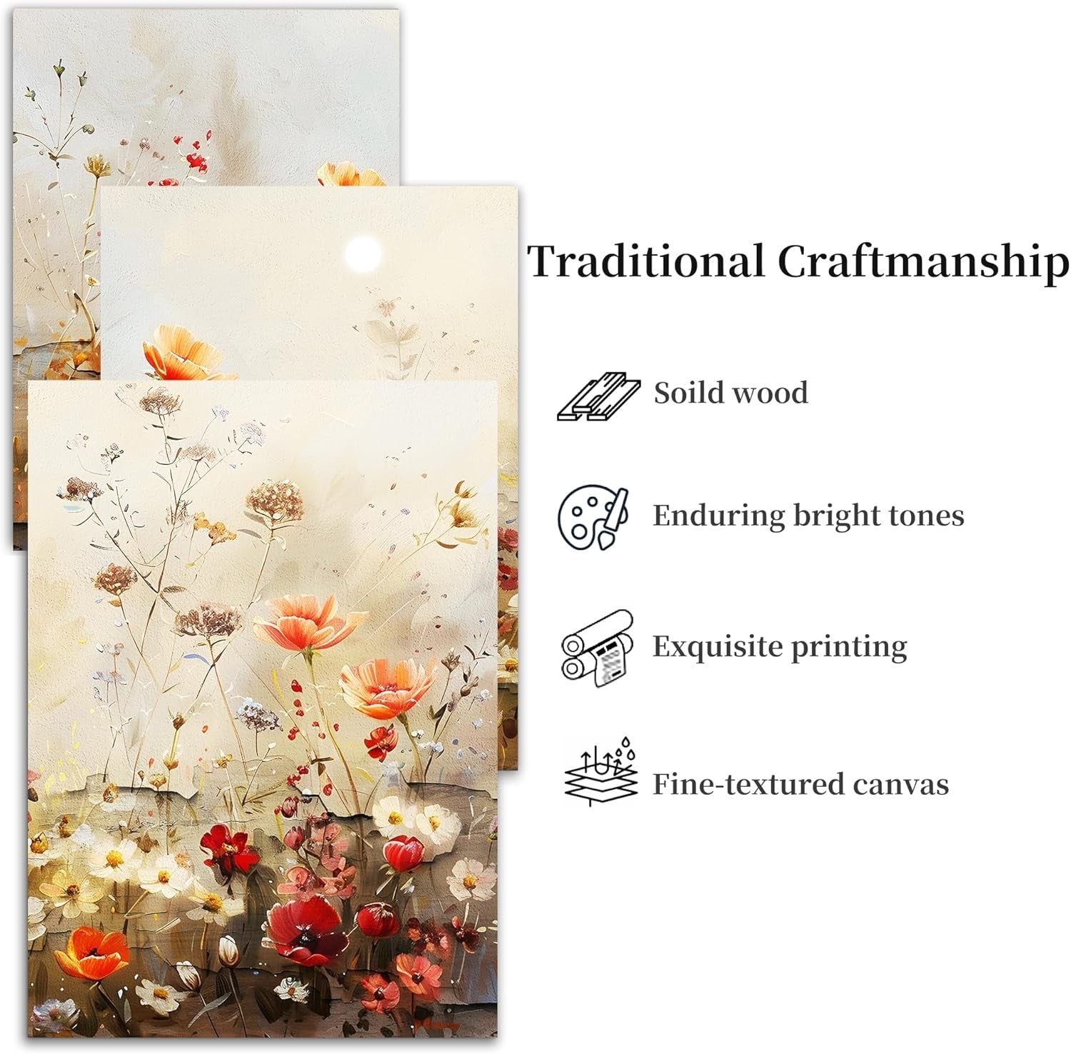 Canvas Wall Art Set of 3 Red Flower Prints Modern Living Room Decor