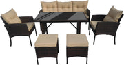 Brown Rattan Garden Furniture Set 6 Seater Cushioned Sofa Outdoor Patio