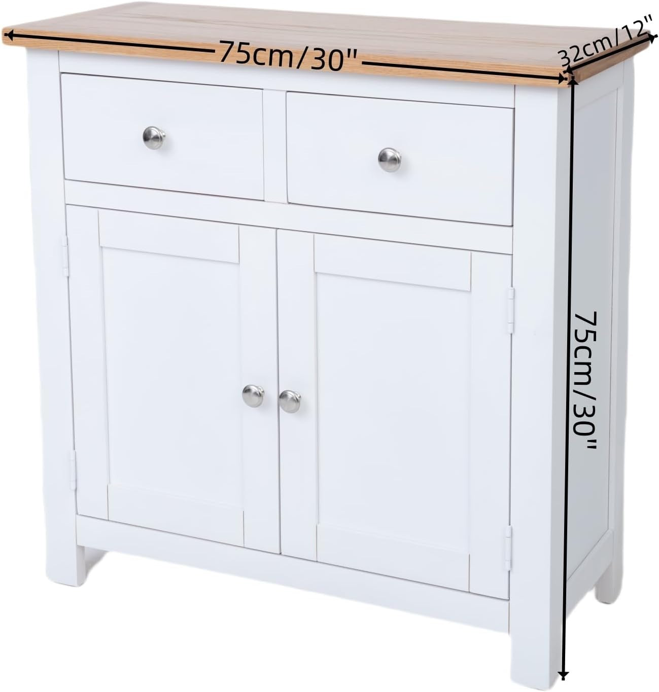 Small Solid  White Oak Sideboard Cabinet 2 Door 2 Drawer Hallway Storage Unit