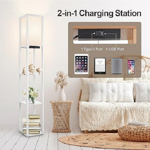 Floor Lamp Shelf Remote Dimmable LED USB Charging 4 Colour Light