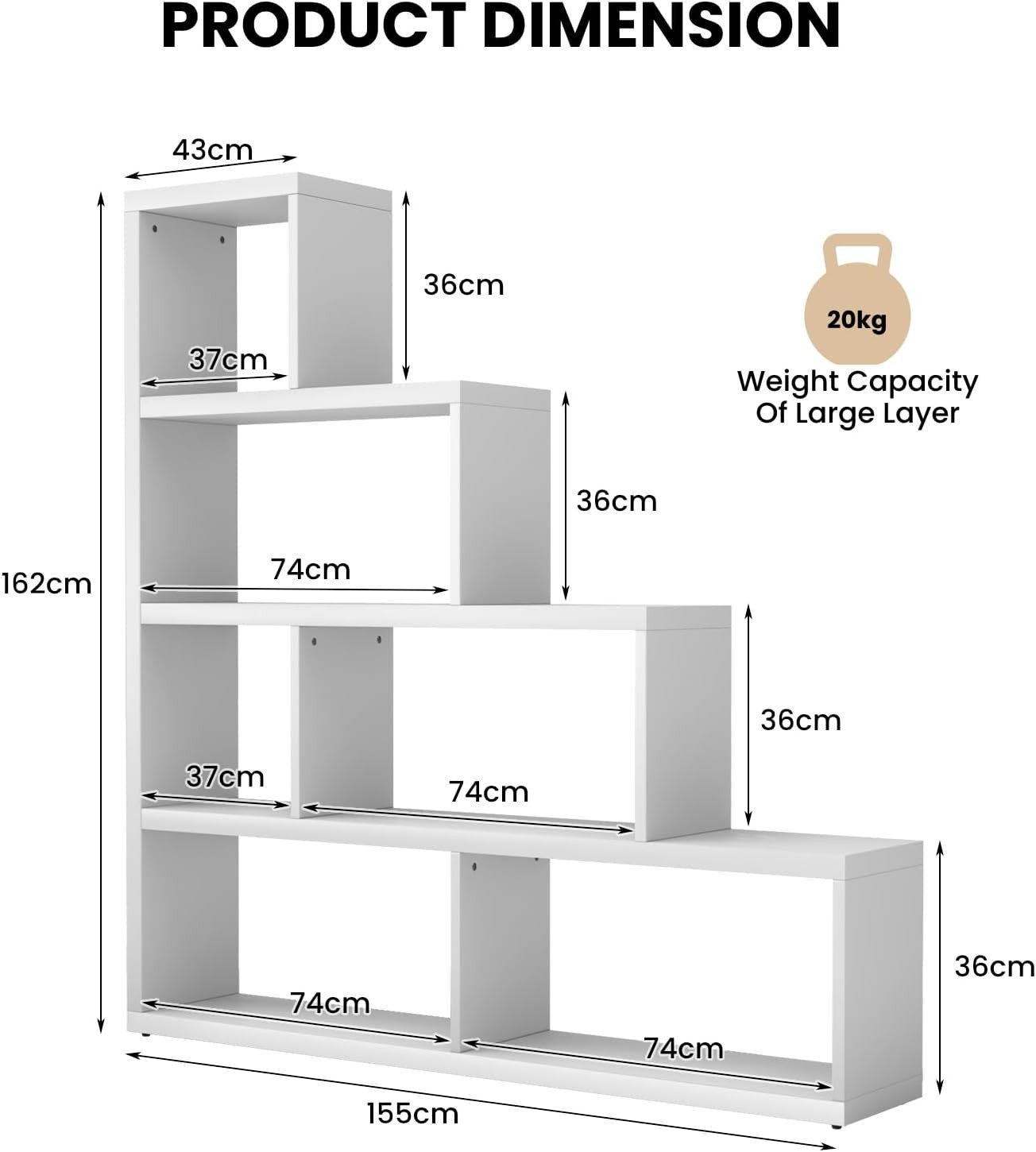 Modern 4-Tier Cube Storage Bookcase Stair Shelf Display Unit for Living Room