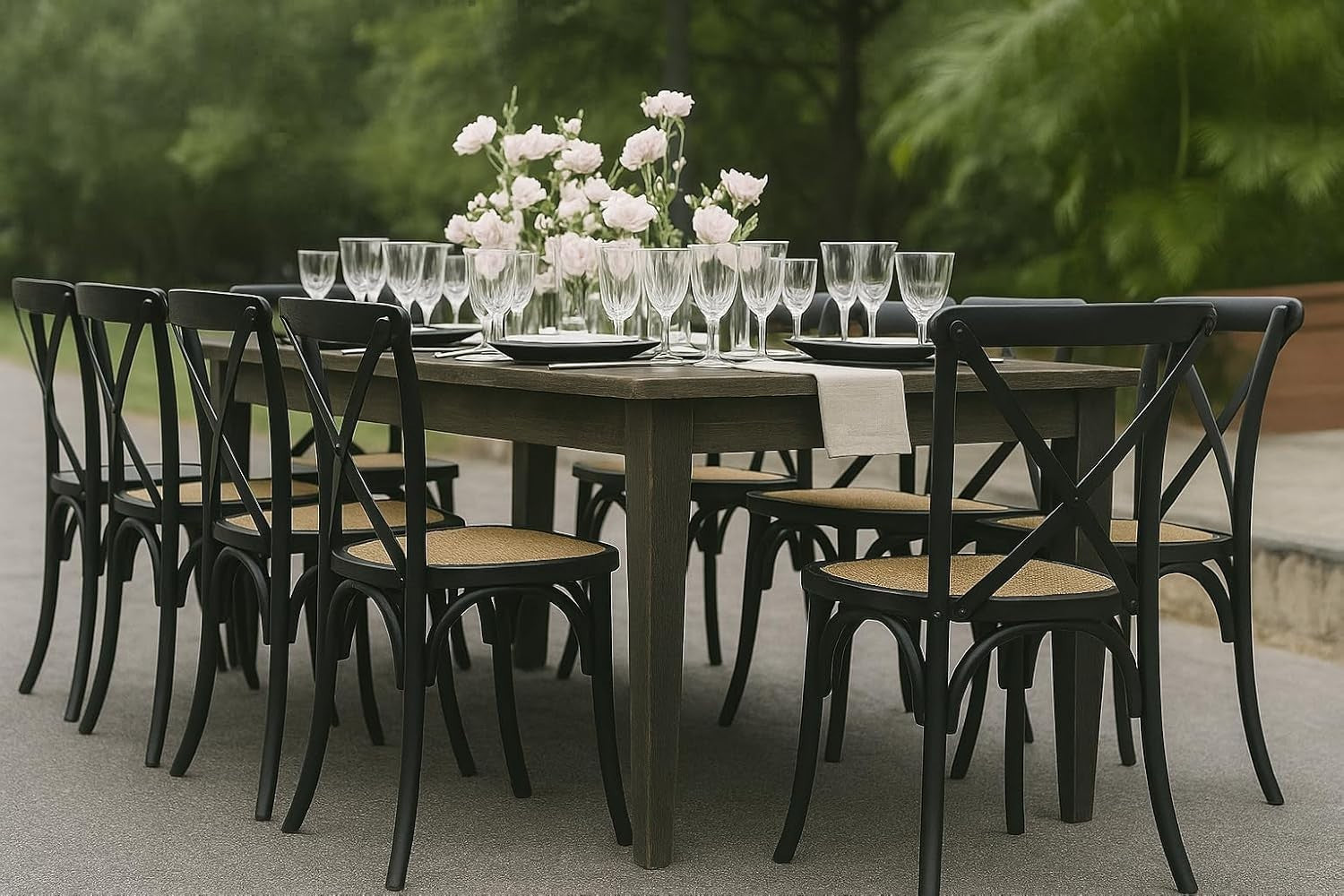 Oak Cross Back Dining Chair Rattan Seat Wooden Cafe Kitchen Restaurant Black