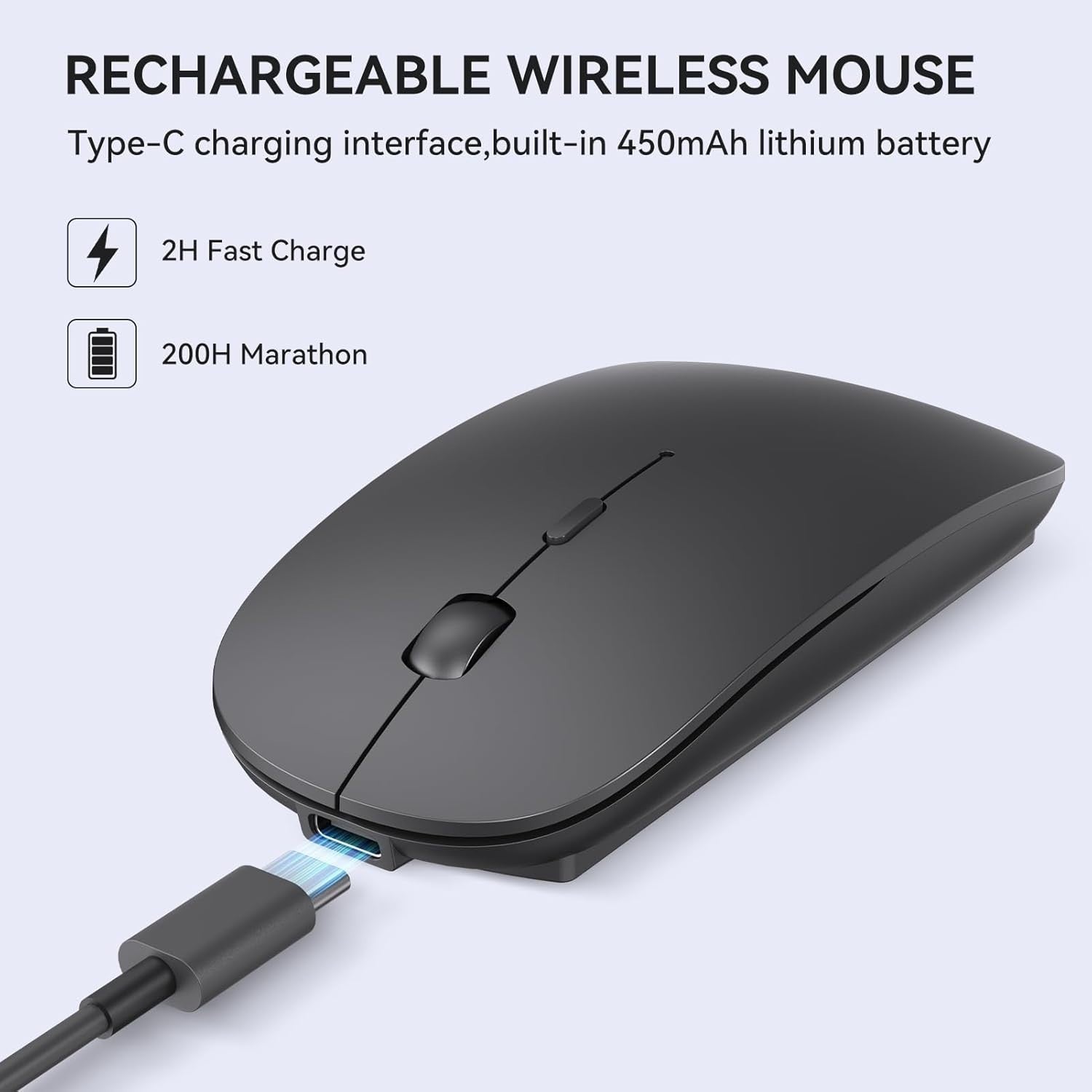 Rechargeable Wireless Mouse USB C USB A Silent Click Slim Laptop PC Mac