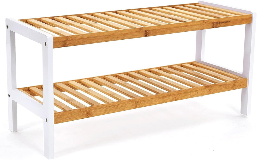 2-Tier Bamboo Shoe Rack Storage Shelf for Hallway Bedroom Living Room