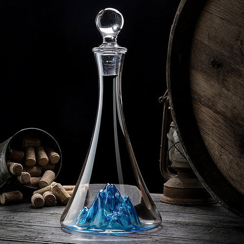 Crystal Wine Decanter 1.15L Blue Iceberg Waterfall Design Luxury Aerator