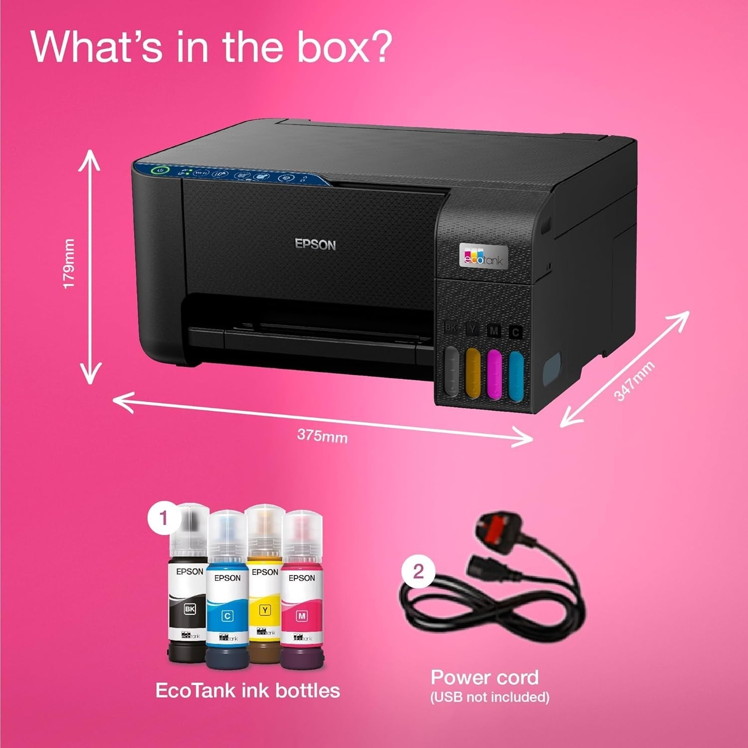 Black EcoTank ET-2861 WiFi Inkjet Printer A4 Borderless Printing