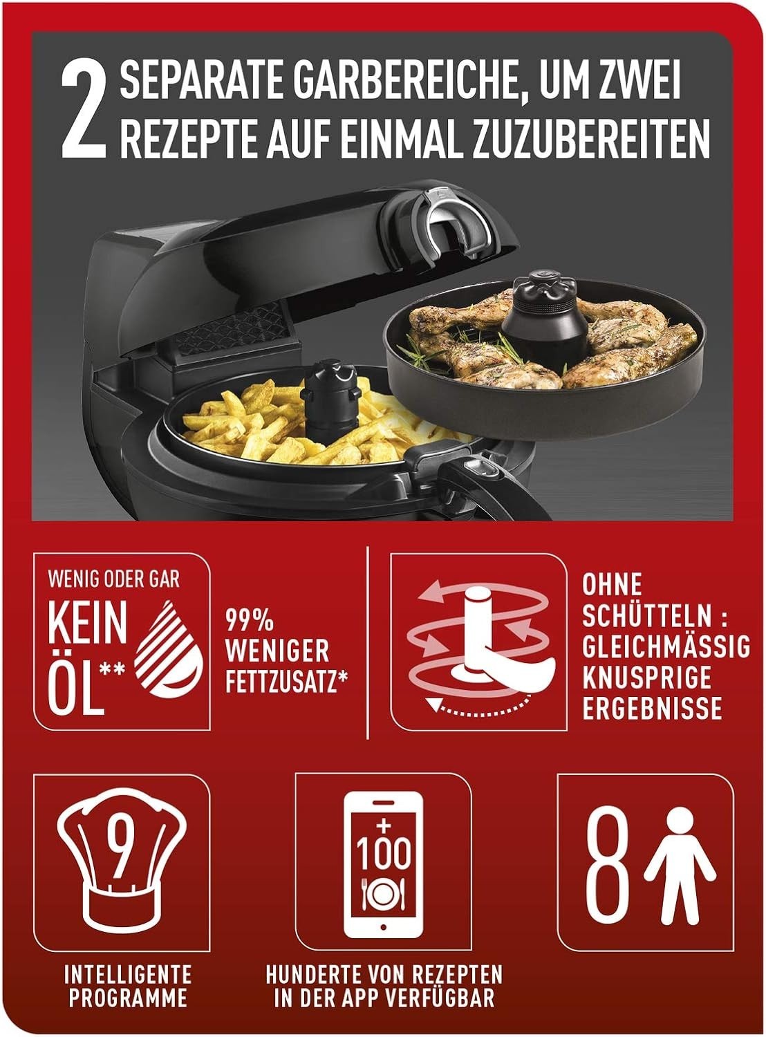 2-in-1 Hot Air Fryer XL 1.7kg 1500W 9 Programs Touchscreen No Oil