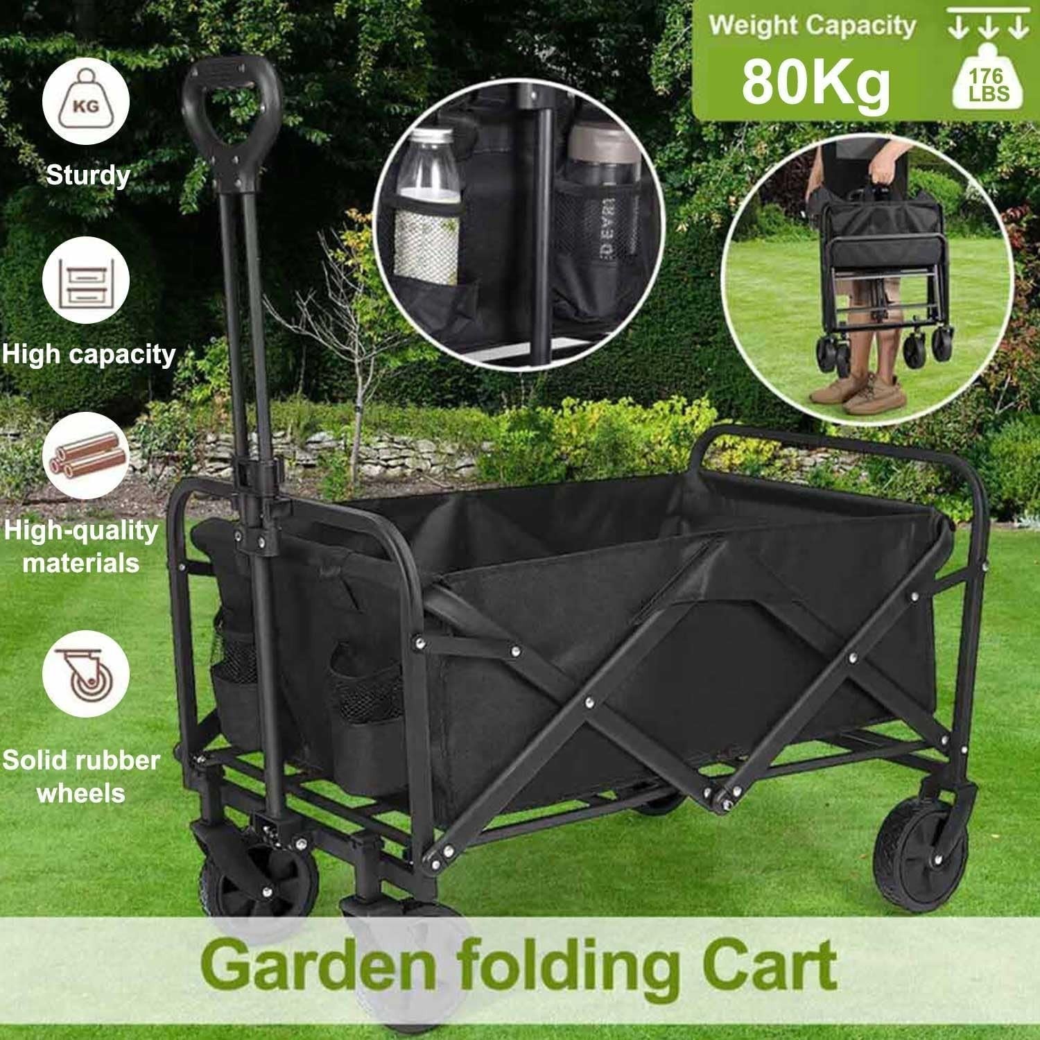 Heavy Duty Folding Camping Trolley Wagon 176LBS All-Terrain Wheels Adjustable