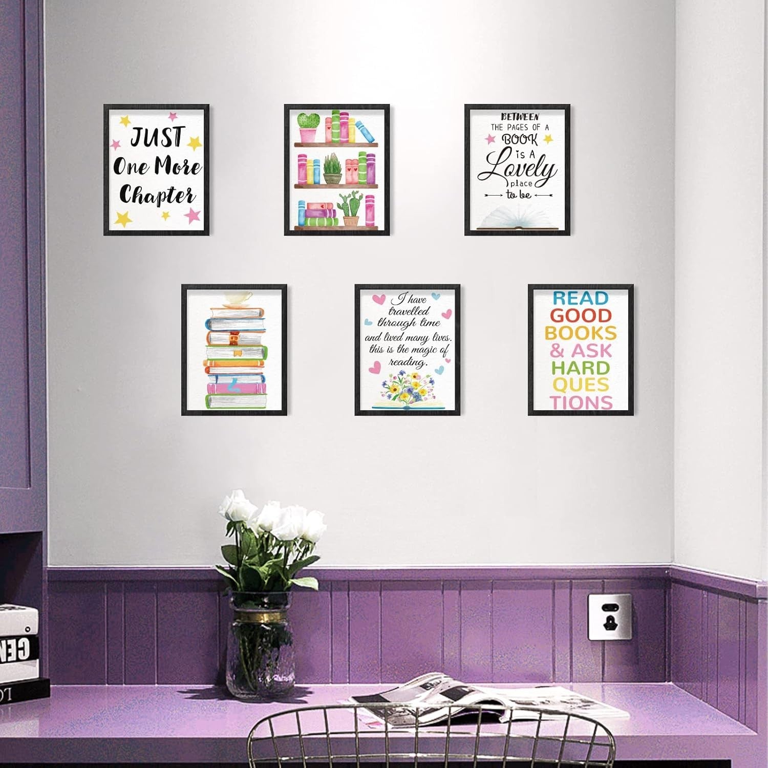 Reading Wall Art Posters Set 9pc 10x8in Classroom Quotes