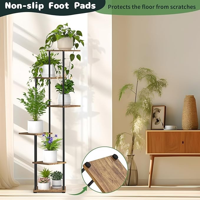 6 Tier Tall Metal & Wood Corner Plant Stand Indoor Display Shelf Rack