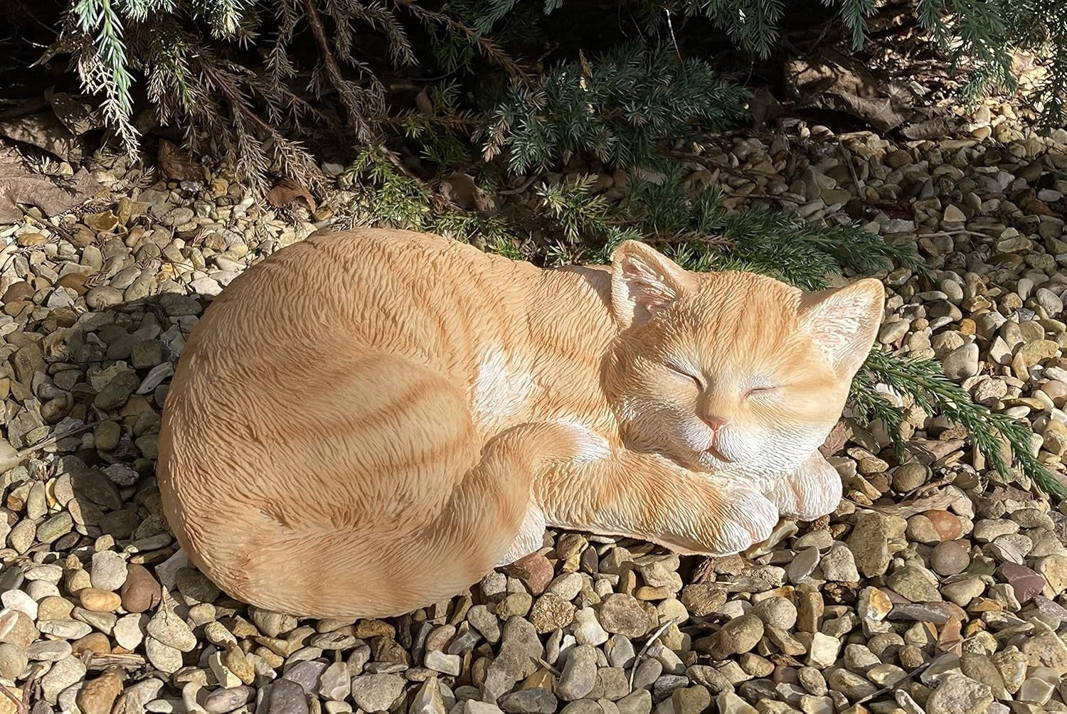 Realistic Ginger Sleeping Cat Statue 32cm Resin Weatherproof Garden Ornament