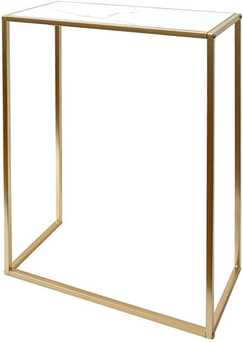 Slim White Marble Console Table Gold Frame Compact Hallway Display 76x56x26cm