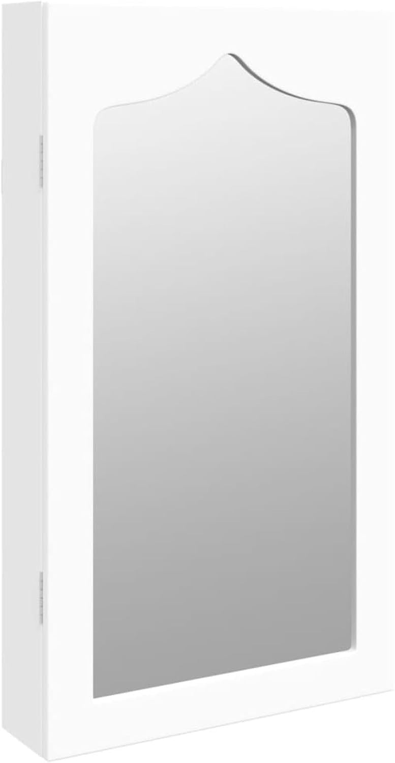 White Wall Mounted Mirror Jewelry Cabinet Lockable Storage with Drawers