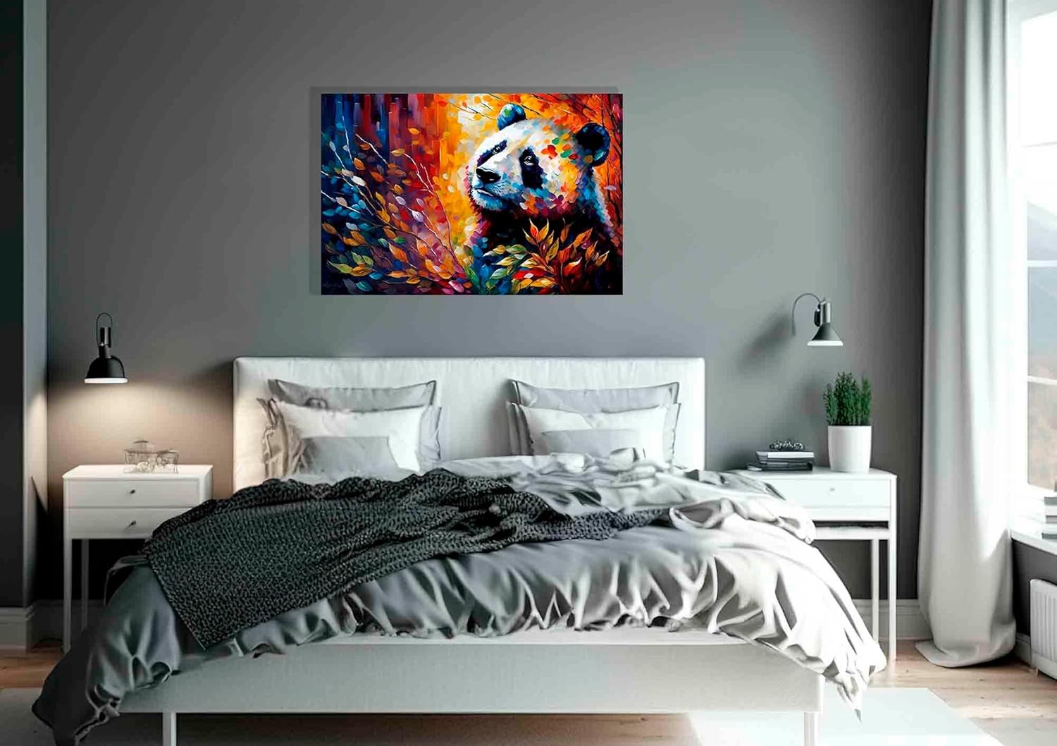 Large Panda Canvas Wall Art 76x50cm Colourful Framed Print