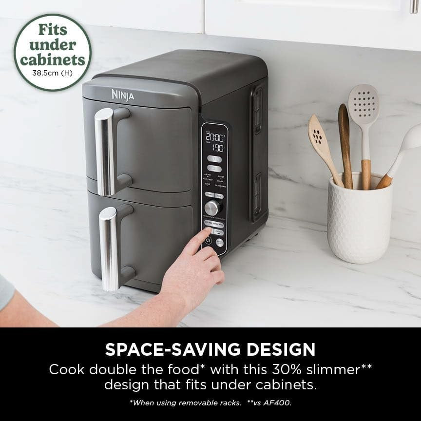 Vertical Dual Drawer Air Fryer 9.5L | Slim Space-Saving 4-Level Cooker | 6-in-1